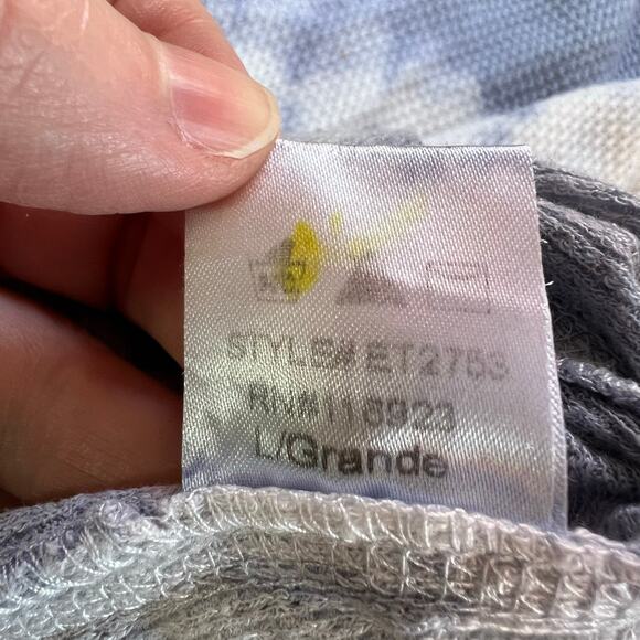 Easel Womens Waffle Knit Sweater Shirt Top Short Sleeve Tie Dye Blue White Large - Picture 11 of 11